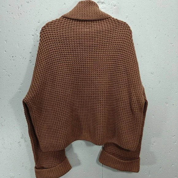 Free People Womens Medium Sweater Burnt Orange Oversized Cowl Neck Chunky Knit - Picture 7 of 7